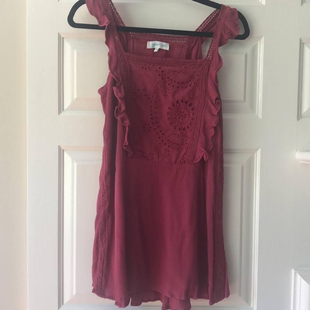 Grace and Lace Sleeveless Boho Raspberry Tunic
